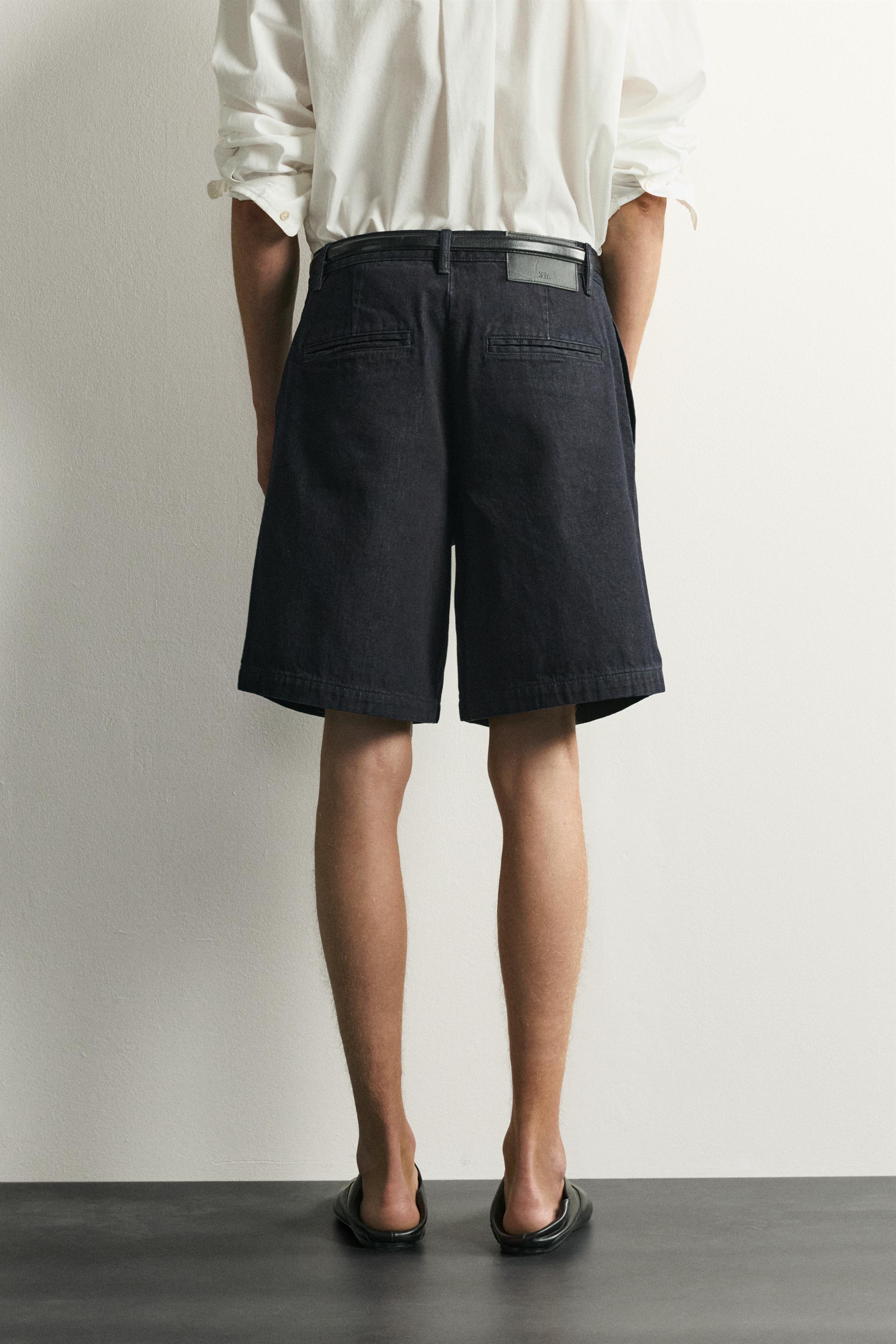 SHORT CHINO EN DENIM COUPE RELAX À PLIS
